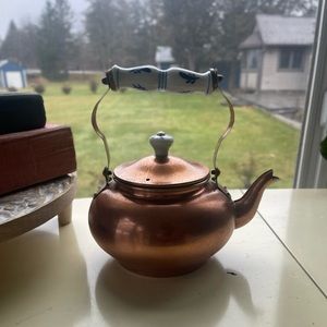 Antique Copper Kettle with Ceramic Handles